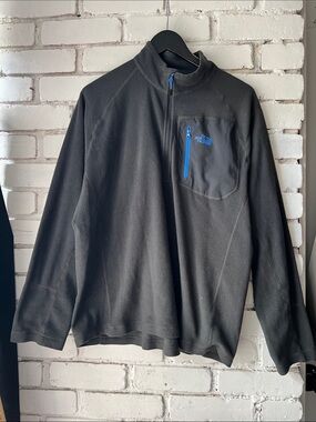 The North Face Men's Dark Gray Quarter-Zip Fleece with Blue Pocket Trim